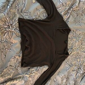 Wild Fable Asymmetrical Long Sleeve Bodysuit in Brown and Black